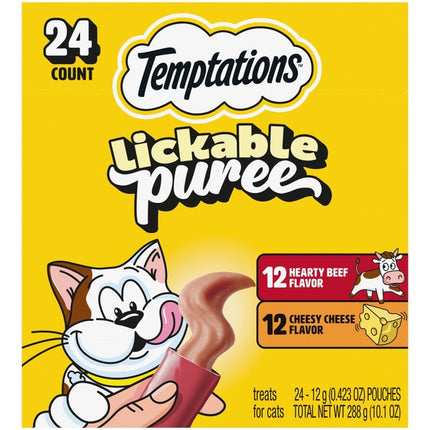 Temptations Lickable Puree Variety Pack with Beef Liver and Cheese Squeezable Cat Treats - 24 Pack 2/14/2027