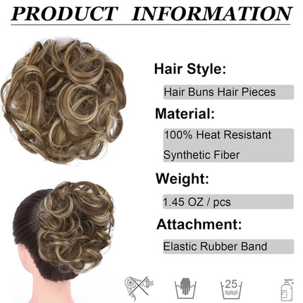 ELAINE Hair Buns Hair Extensions, Golden Brown Mixed, Messy and Tousled Hair Piece, Easy to Wear with Strong Elastic, 100% Heat Resistant Synthetic Fiber, Transform Your Look in Minutes New