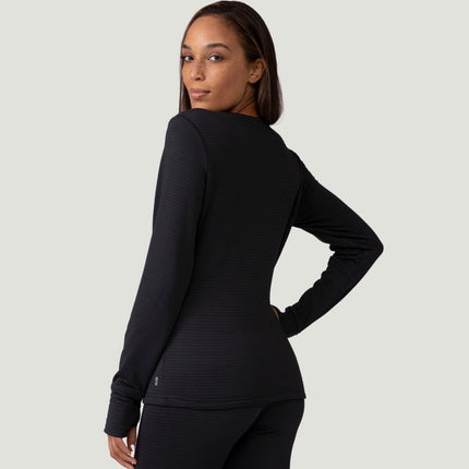 Free Country Micro-tech Heat Women's Force Grid Fleece Base Layer Top Black, Size Medium
