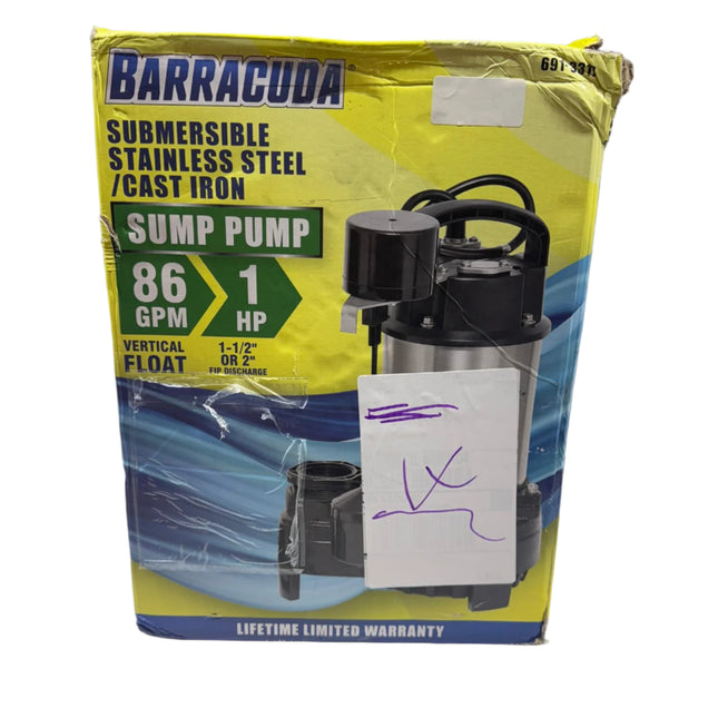 Barracuda 1 HP Cast Iron Sump Pump Side Discharge Vertical Float – Open Box