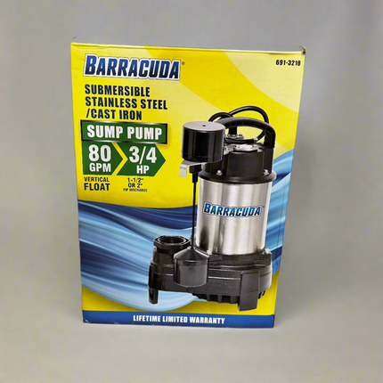 Barracuda Stainless Steel & Cast Iron Sump Pump, 3/4 HP New 