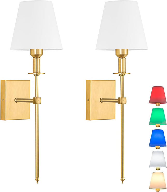 Battery Operated Wall Sconces Set of 2 - Indoor Rechargeable with Remote and Dimmer Settings - New
