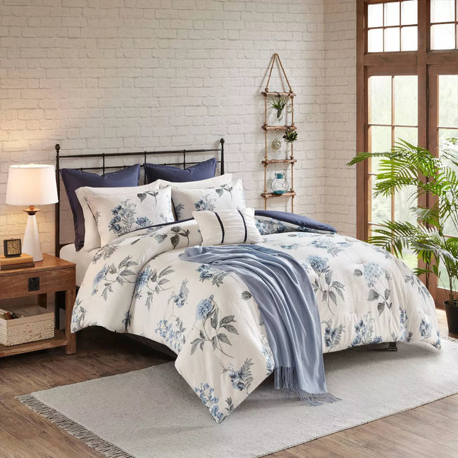 Benita 7pc Printed Seersucker Comforter Set - Blue (New)
