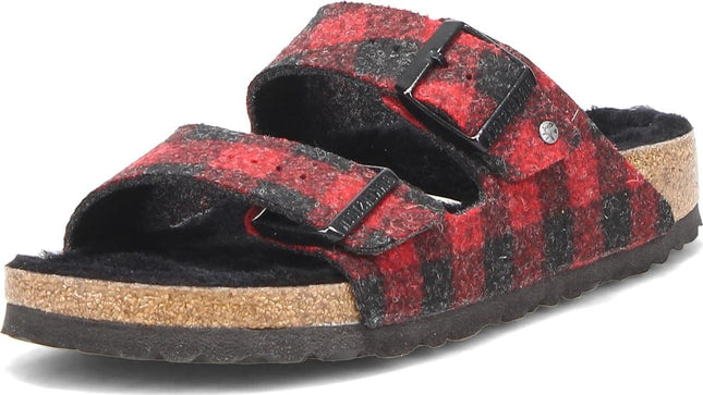 Birkenstock Arizona Shearling Sandals Red Wool Size 9 Women’s New