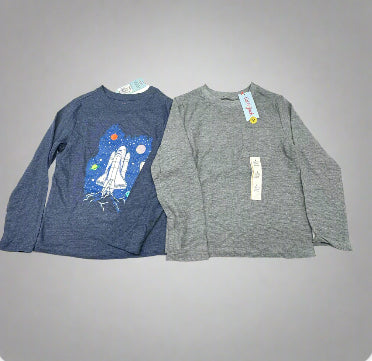 New with Tag 2-Pack Boys’ Long-Sleeve Shirts, Size S (6-7) – Space Graphic and Gray
