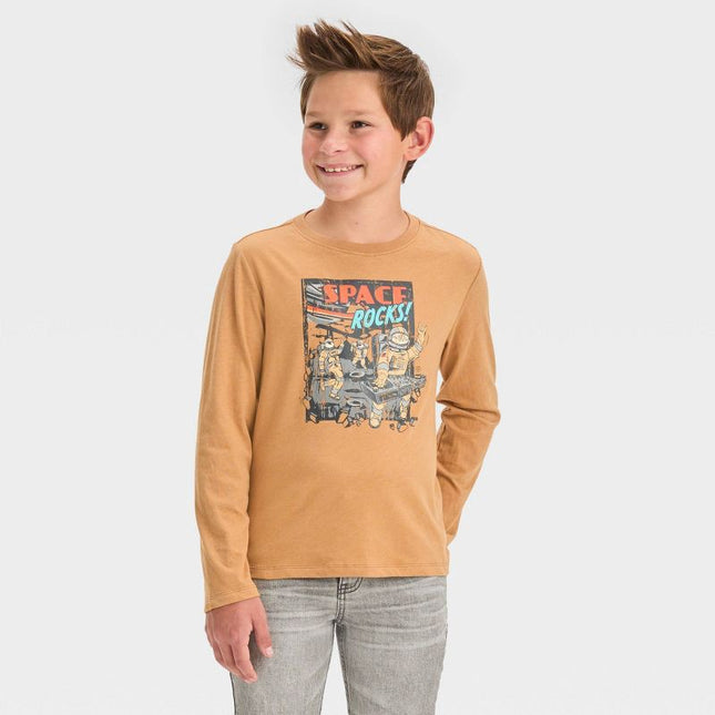 Boys' Long Sleeve 'Space Rocks!' Graphic T-Shirt - Cat & Jack™, New, Light Brown

