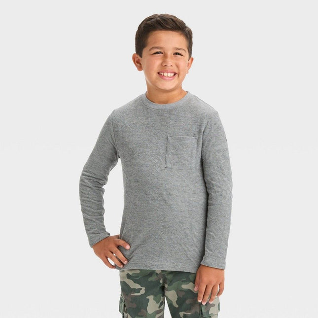 Boys' Long Sleeve Textured Raglan T-Shirt - Cat & Jack™, New, Charcoal Gray