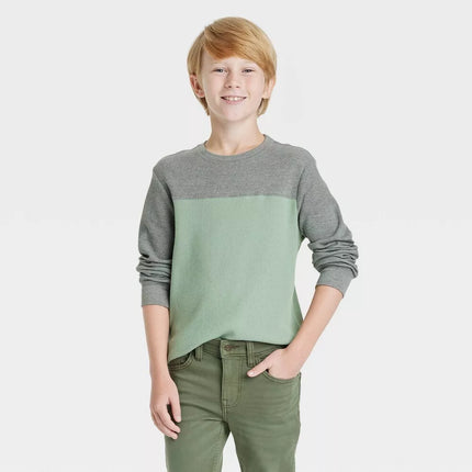Boys' Long Sleeve Thermal T-Shirt - Cat & Jack Charcoal Gray/Olive Green