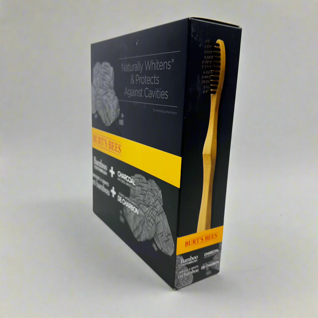Burt's Bees Bamboo Toothbrush with Charcoal Infused Bristles, 6 Pack New