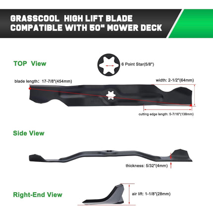 GrassCool Lawn Mower Blades - 3-Pack for 50-Inch Deck, 17-7/8”, 6-Point Star | Open Box