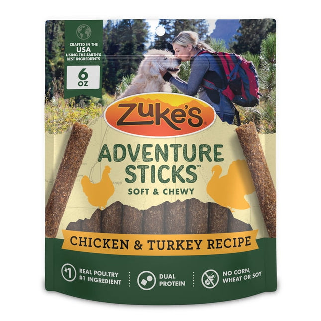 Zukes Adventure Sticks Chicken and Turkey Flavor Natural Treats for Dogs, 6 oz Pouch (JAN 2027)