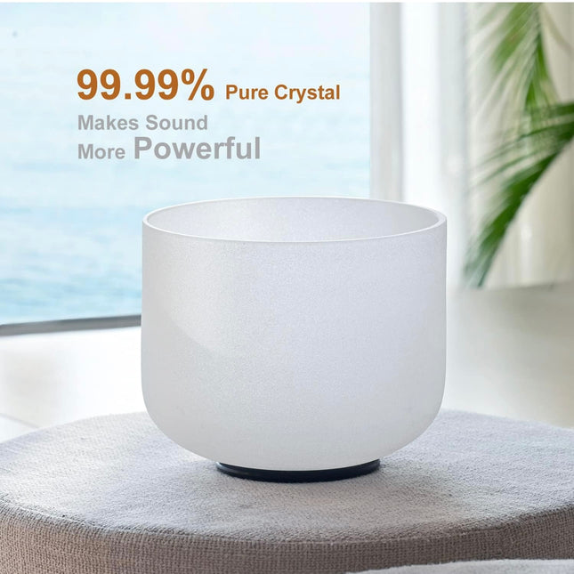 8 Inch F Note Heart Chakra Frosted Quartz Crystal Singing Bowl - New Open Box