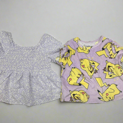 Girls’ Floral Top and Pikachu Graphic Tee Size S New