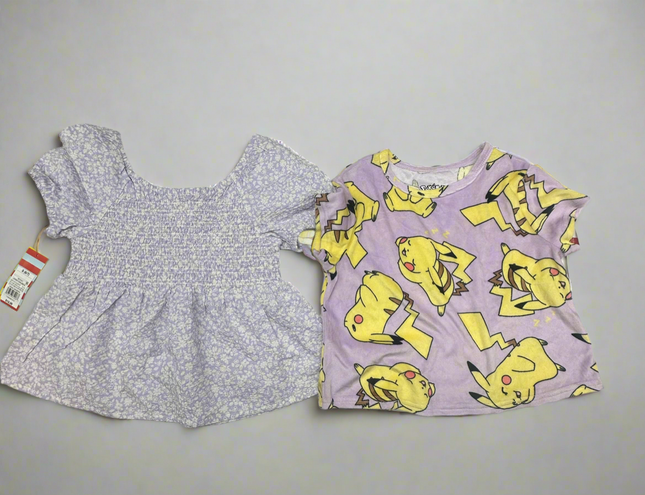 Girls’ Floral Top and Pikachu Graphic Tee Size S New