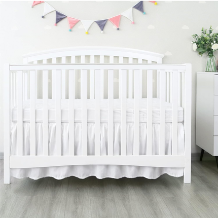 Biloban Crib Bed Skirt 28” x 52” with 14” Drop, Pleated Dust Ruffle for Baby Boys and Girls – White, New Open Box