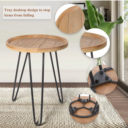 Oakrain Nesting Tables for Living Room, Round Coffee Tables Set of 2, Natural Wood - New Open Box