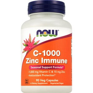 Now Foods Vitamin C-1000 with Zinc | 1,000 mg Vitamin C & 15 mg Zinc Bisglycinate for Immune Support Exp. 08/2028