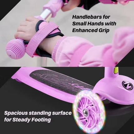 Ziffy 3 Wheel Scooter for Kids 3-5, Toddler Kick Scooter with LED Light-Up Wheels, 5 Adjustable Height, Lean-to-Steer Design (Support up to 110 lbs)