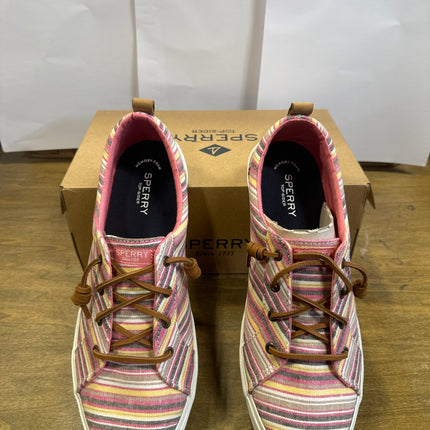 Sperry Women’s Pier Wave LTT Chambray Multicolor sneakers in size 12, showing both pairs