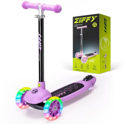 Ziffy 3 Wheel Scooter for Kids 3-5, Toddler Kick Scooter with LED Light-Up Wheels, 5 Adjustable Height, Lean-to-Steer Design (Support up to 110 lbs)