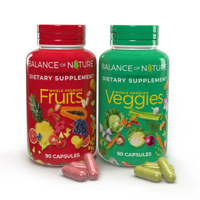Balance of Nature Fruits & Veggies Supplements - Whole Fruit and Vegetable Ingredients - 90 Fruits Capsules, 90 Veggies Capsules.