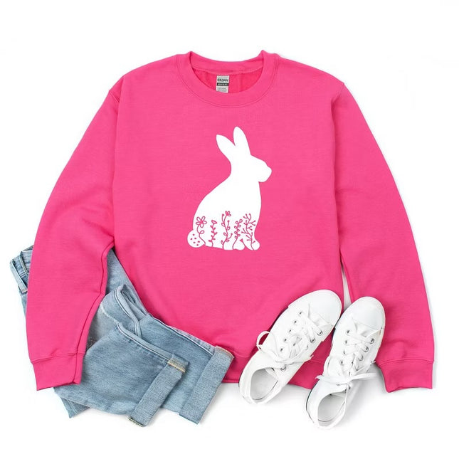 Simply Sage Market Bunny With Flowers Sweatshirt - Raspberry/White - Size M - New