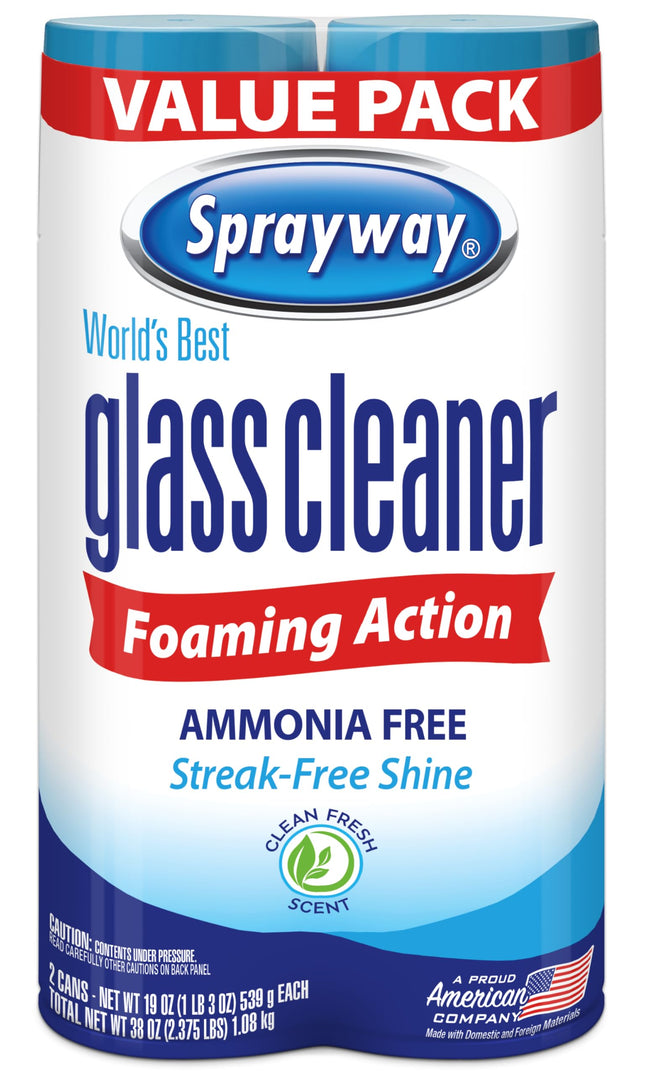 Sprayway Glass Cleaner Foaming Aerosol Spray, 19oz, Pack of 2