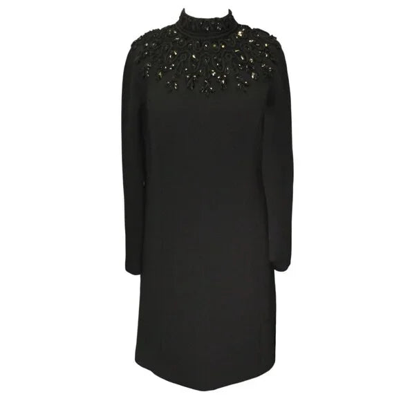 Carolina Herrera Women's Black Beaded Long-Sleeve Dress Size 14 - New Without Tags