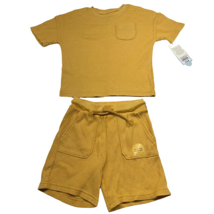 Cat & Jack Toddler Waffle Knit T-Shirt and Shorts Set - New, Size 3T, Yellow

