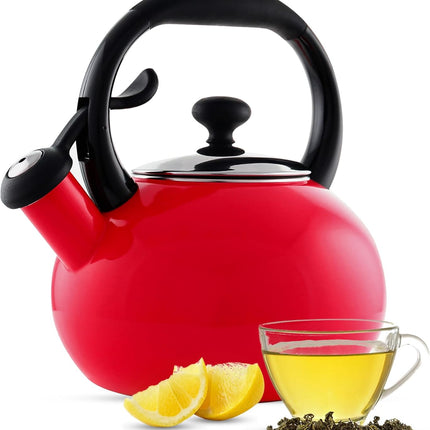 Chantal 1.8 QT Red Enamel on Steel Kettle – Buttons Series – Whistling, Quick Boil – New