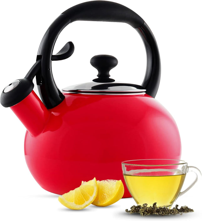 Chantal 1.8 QT Red Enamel on Steel Kettle – Buttons Series – Whistling, Quick Boil – New