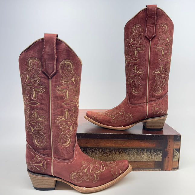 Circle G Red Embroidered Snip-Toe Women's Boots Size 8 New