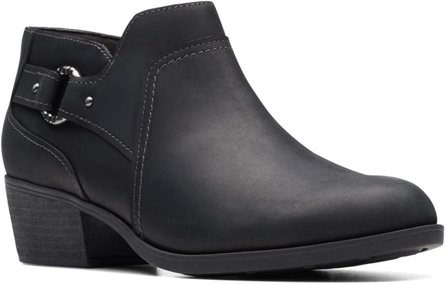 Clarks of England Women's Charlten Grace Stacked Heel Booties, Black, New, Size 7.5M