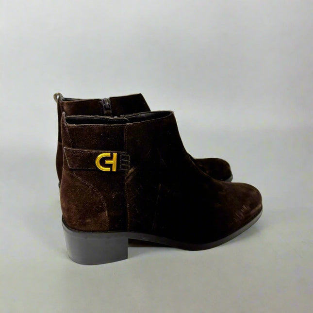 Cole Haan Holis Buckle Bootie Ankle Boot - Brown Suede, New with Imperfection, No Box, Size 6