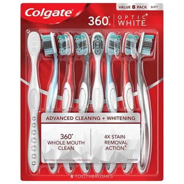 Colgate Optic White 360 Manual Toothbrush, Soft, 8 Ct (New)