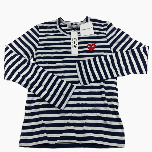 Comme des Garçons PLAY Women's Navy/White Striped Long Sleeve T-Shirt - Size XS (New)
