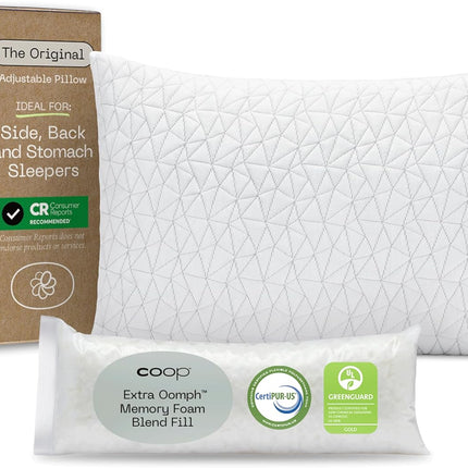  Coop Home Goods Original Adjustable Pillow, Queen Size Bed Pillow for Sleeping, Cross Cut Memory Foam, New


