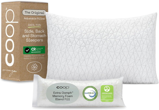 Coop Home Goods Original Adjustable Pillow, Queen Size Bed Pillow for Sleeping, Cross Cut Memory Foam, New