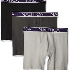 Nautica Men’s Stretch Boxer Briefs 3-Pack, size M (32-34), comfortable and stylish underwear with Nautica logo”