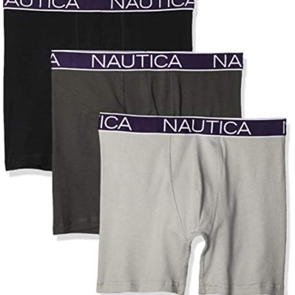 Nautica Men’s Stretch Boxer Briefs 3-Pack, size M (32-34), comfortable and stylish underwear with Nautica logo”