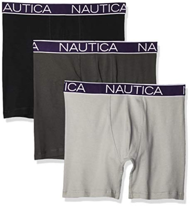 Nautica Men’s Stretch Boxer Briefs 3-Pack, size M (32-34), comfortable and stylish underwear with Nautica logo”