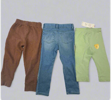 3-Pack Toddler Pants, Size 3T - Brown, Denim, and Green | New