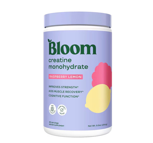 BLOOM NUTRITION Creatine Monohydrate Supplement Vegan Powder - Raspberry Lemon - 9oz/40 Servings