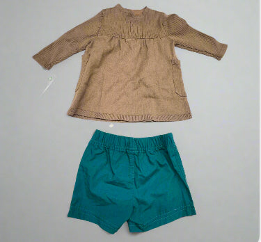 Baby Girls’ 2-Piece Knit Tunic and Teal Shorts Set Size 3 Months - New