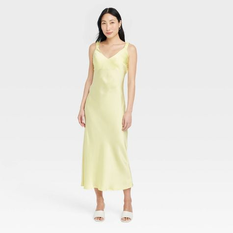 A New Day Light Yellow Satin Slip Dress Size XS - New