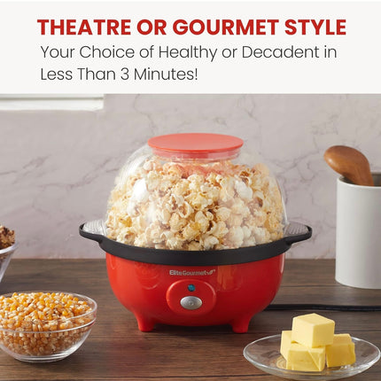 Elite Gourmet Popcorn Maker - 3-Quart Capacity, Red, Open Box