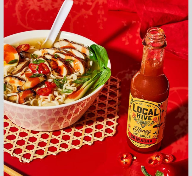 Local Hive Sriracha Honey Hot Sauce – 6oz, Sweet & Spicy, Natural Raw Honey with Sriracha Pepper Sauce Dipping - Exp. 09/19/2027