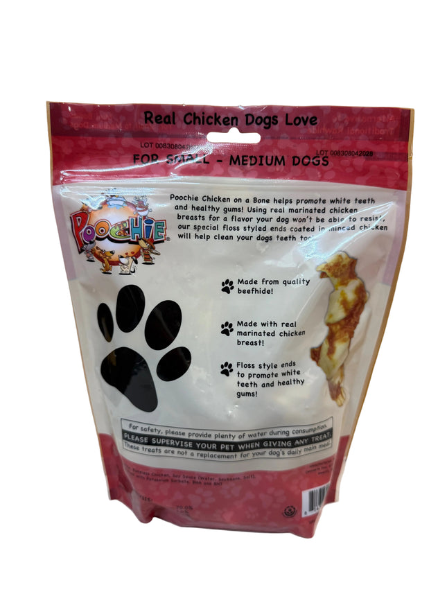 Poochie- Chicken On A Bone Dog Treat 12 CT- 8.4 Oz - Made With Real Chicken