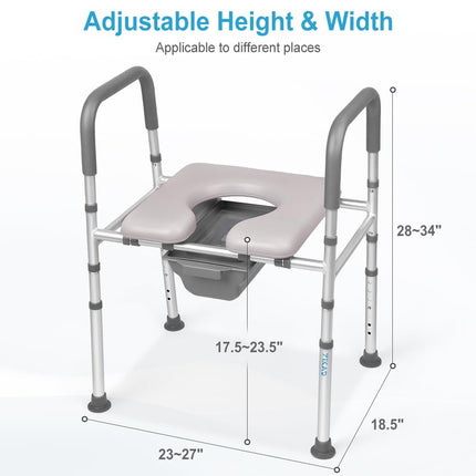 YIKAD Adjustable Toilet Safety Rail with Commode Bucket - Fits Most Toilets (Amazon Return) New, Open Box