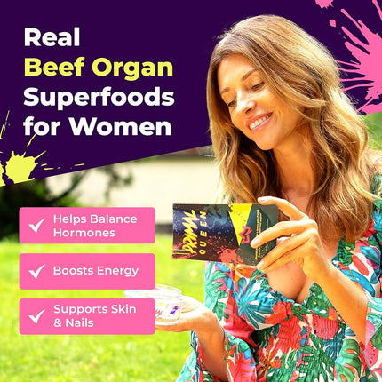 Primal Queen Female-Optimized Beef Organ Superfood Supplement (Beef Liver, Kidney, Heart, & 3 More) - 100% Gras
